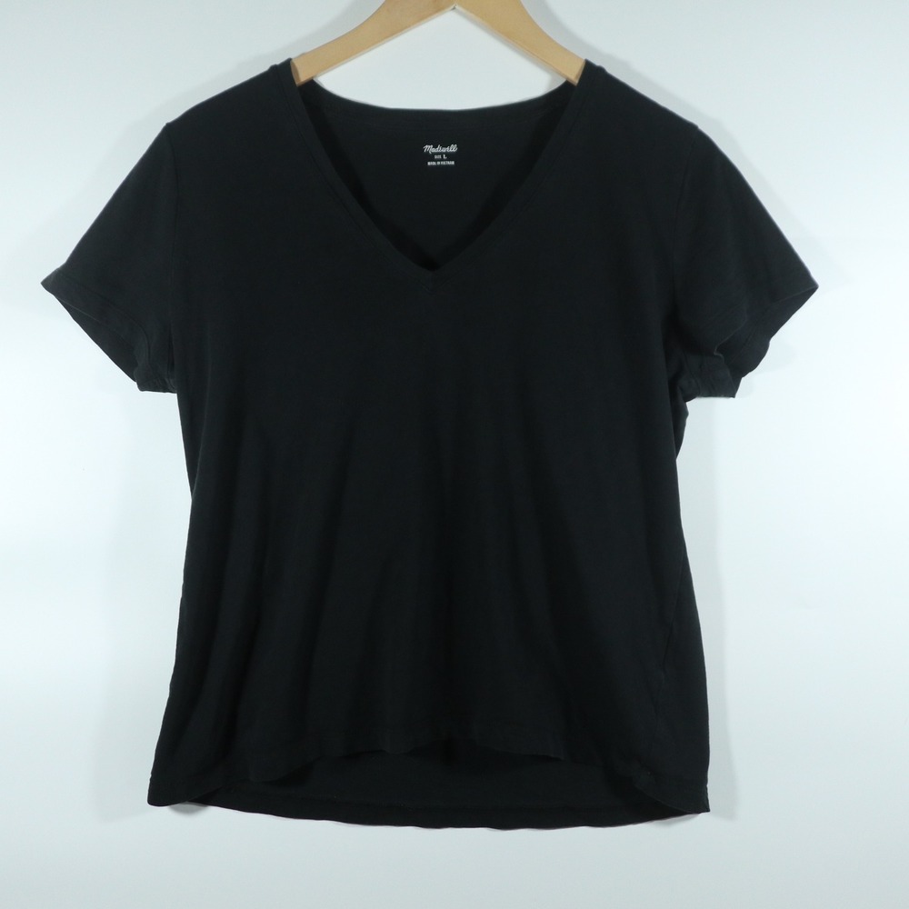Madewell V-Neck T-Shirt Size L Black Modern Relaxed Fit Short Sleeve Tee